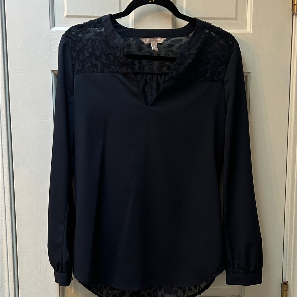 Banana republic factory Navy Women's Top W/Sheer Cheetah Print on Back